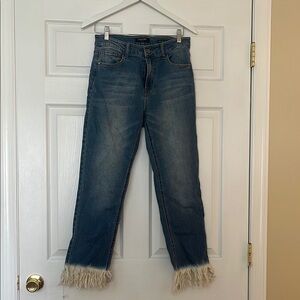 Women's Blue Jeans with Frayed Hem